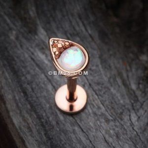 Rose Gold Opalescent Teardrop Top Steel Labret